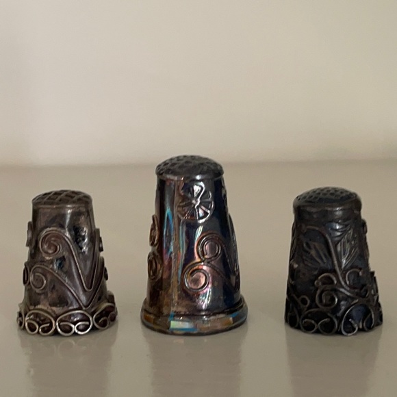 Lot of Three Bronze Metal Scroll/Leaf Thimbles